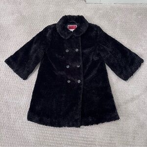 Janie and Jack Girls Black Faux Fur Coat 4T 5T Double Breasted Winter Jacket
